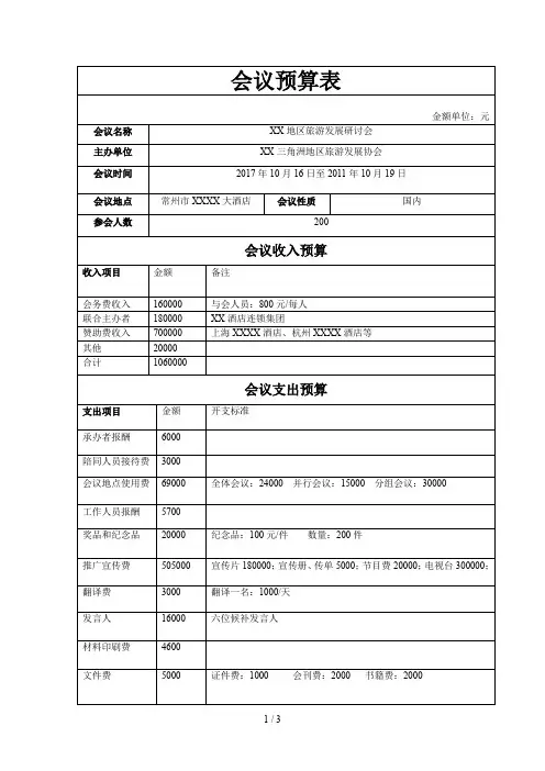会议预算表