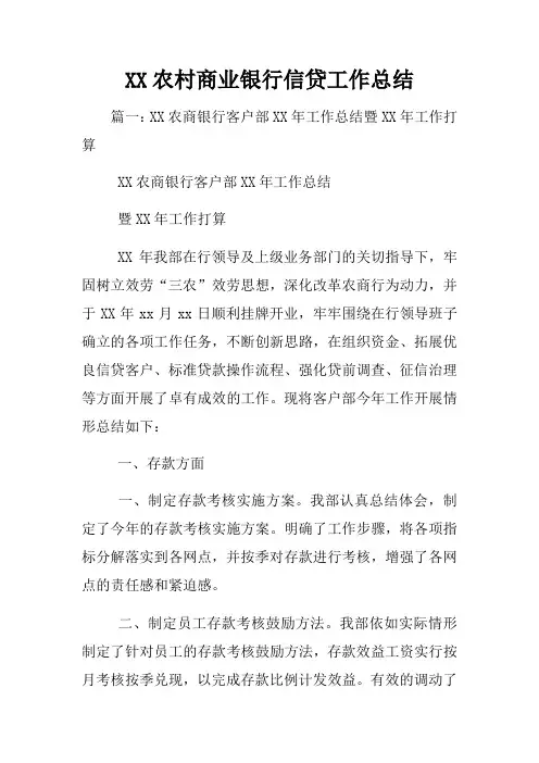 XX农村商业银行信贷工作总结