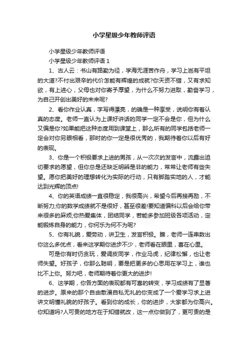 小学星级少年教师评语