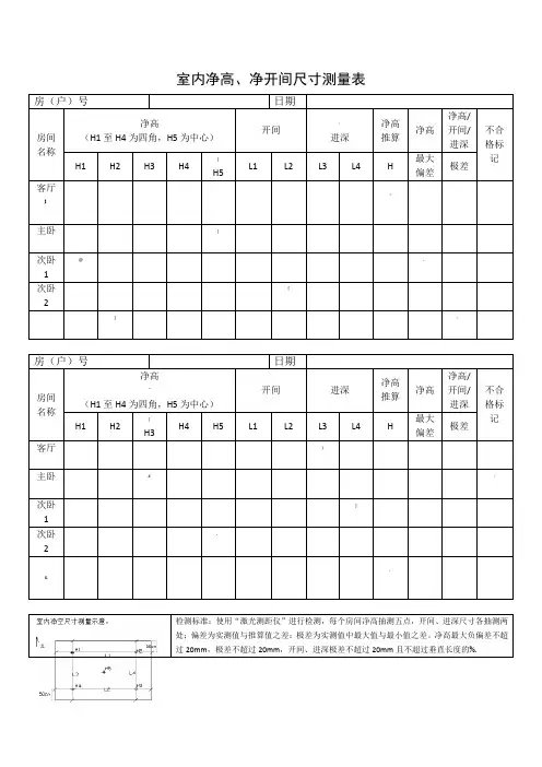 (新)室内净高、净开间尺寸测量表