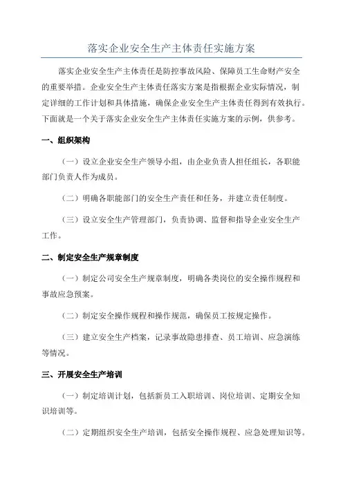 落实企业安全生产主体责任实施方案