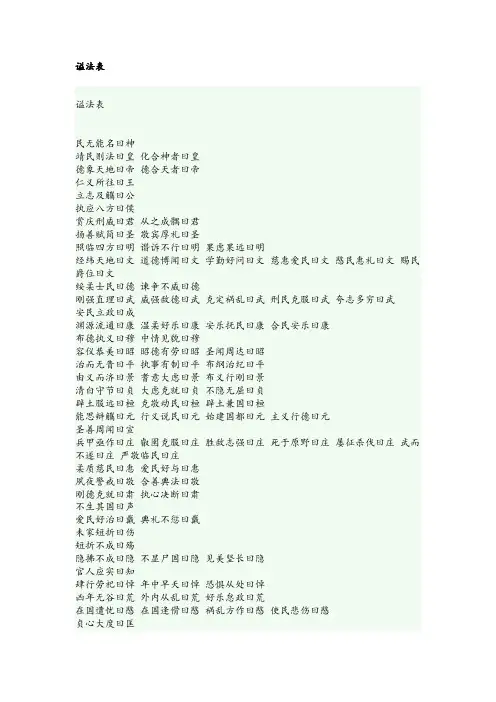 中国古代谥法表