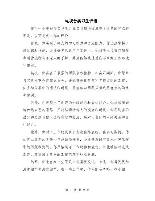 电视台实习生评语