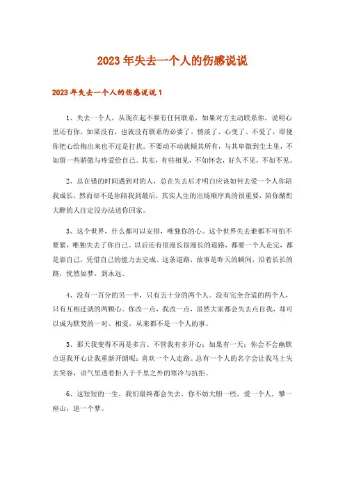 2023年失去一个人的伤感说说