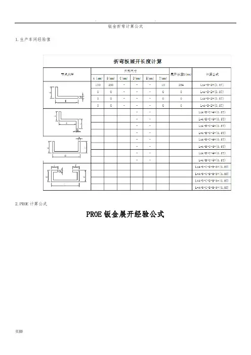 钣金加工计算公式集合