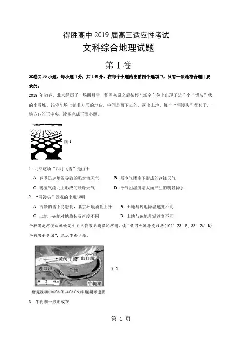 辽宁省大连经济技术开发区得胜高级中学2018届高三适应性考试文科综合地理试题(无答案)-精选教学文档