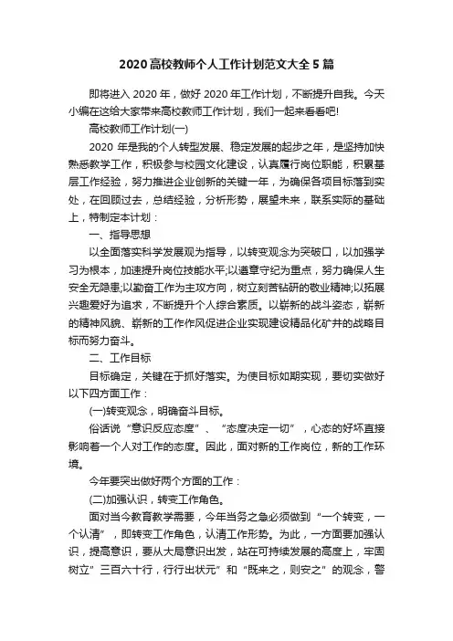 2020高校教师个人工作计划范文大全5篇