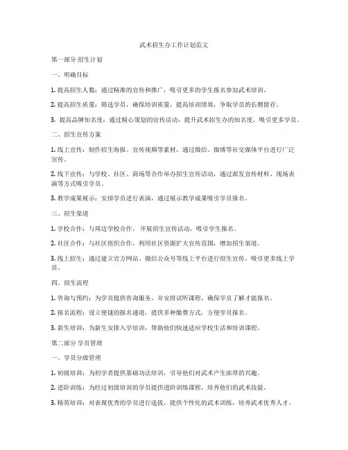 武术招生办工作计划范文