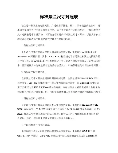 标准法兰尺寸对照表