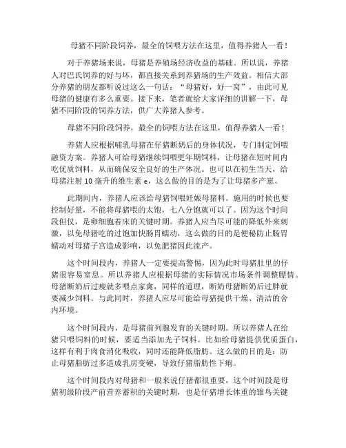 母猪不同阶段饲养,最全的饲喂方法在这里,值得养猪人一看!