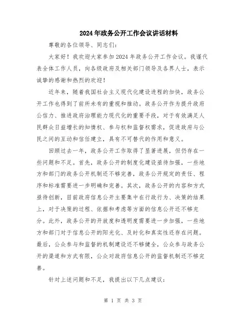 2024年政务公开工作会议讲话材料