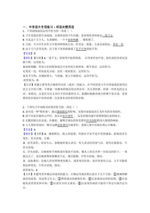 初中中考语文成语及惯用语训练及答案(Word版)