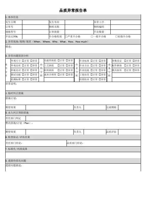品质异常报告模板