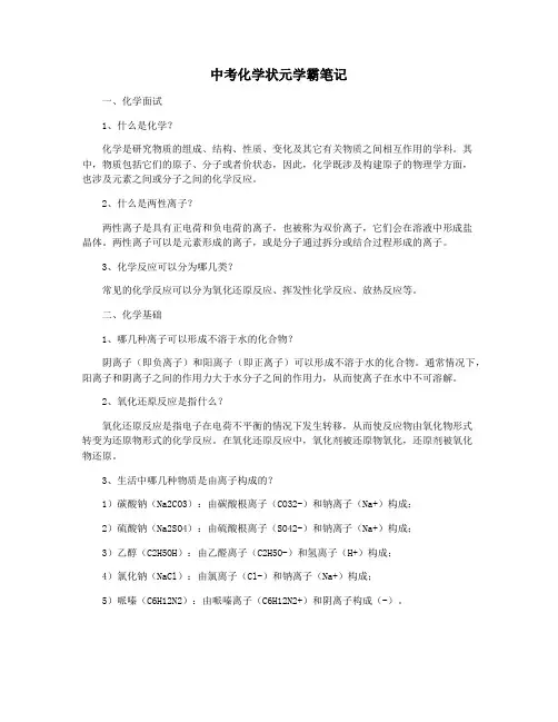 中考化学状元学霸笔记