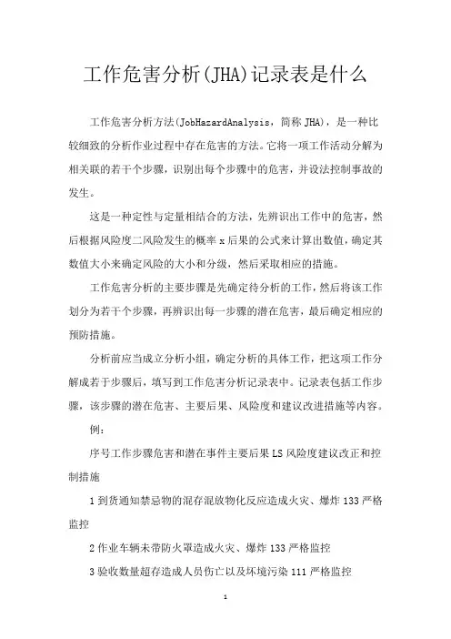 工作危害分析(JHA)记录表是什么