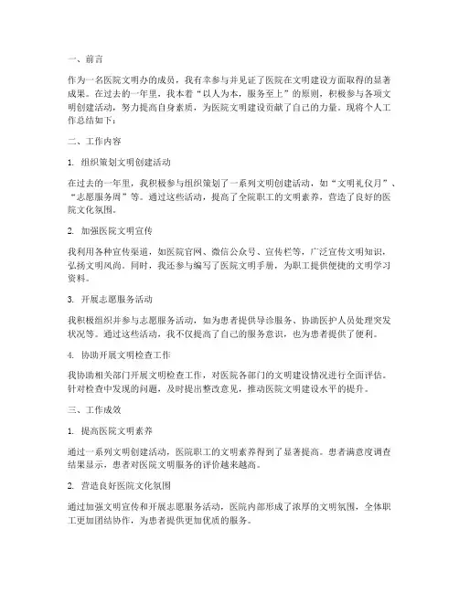 医院文明办个人工作总结