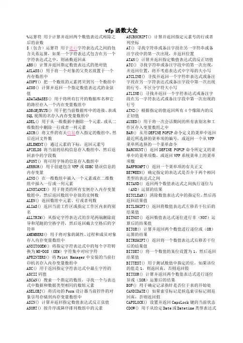 vfp函数命令大全