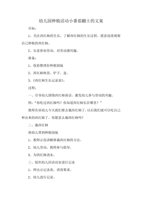 幼儿园种植活动小番茄翻土的文案