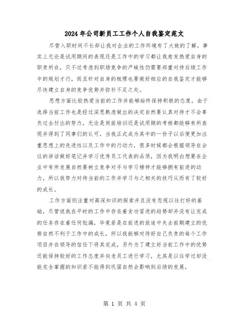 2024年公司新员工工作个人自我鉴定范文(2篇)