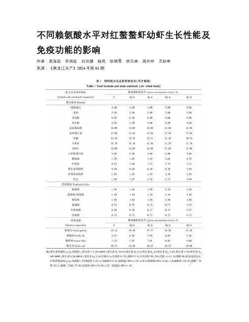 不同赖氨酸水平对红螯螯虾幼虾生长性能及免疫功能的影响