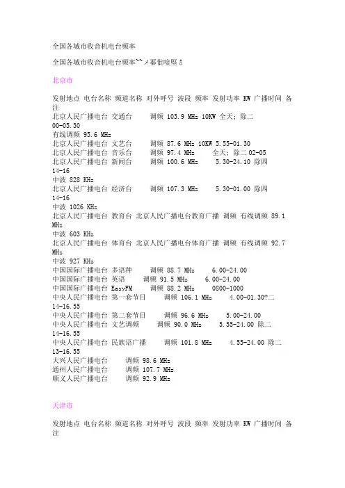 全国各城市收音机电台频率