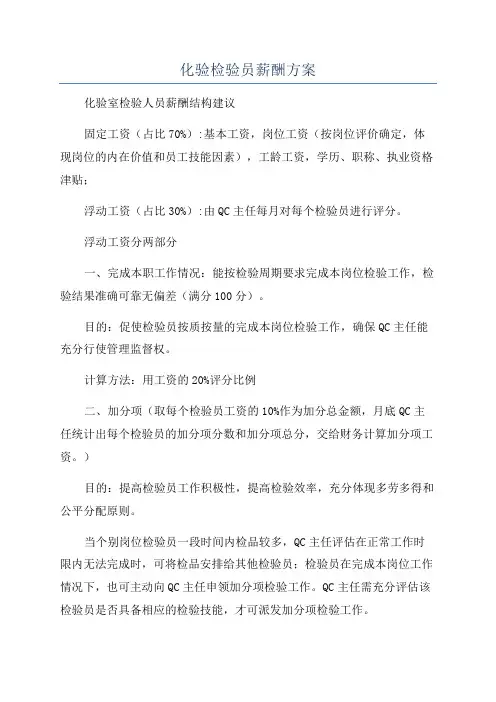 化验检验员薪酬方案