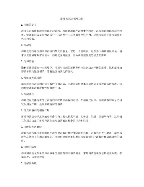 溶液知识点梳理总结