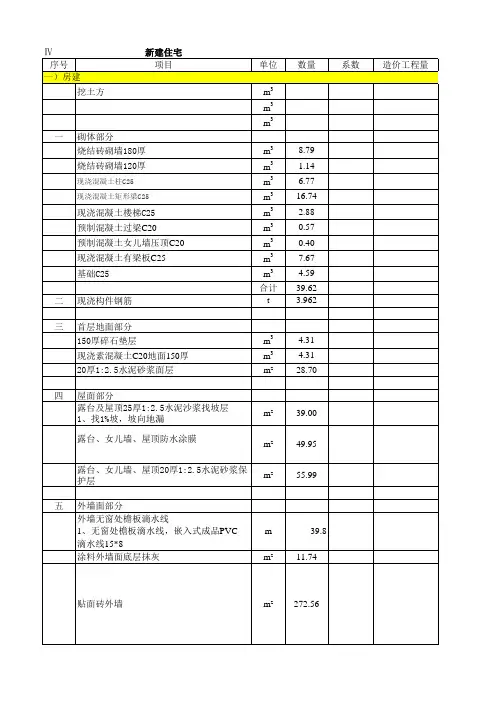 三层半自建房工程量清单