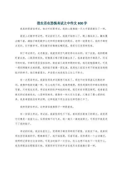 我生活在恐惧考试之中作文600字