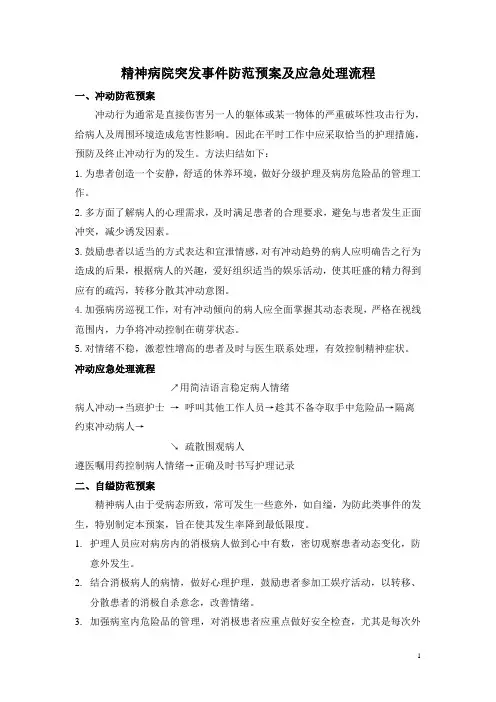 精神病院突发事件防范预案及应急处理流程