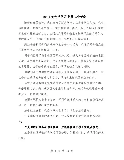 2024年大学学习委员工作计划（五篇）