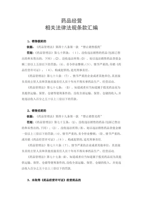 药品经营相关法律法规条款汇编