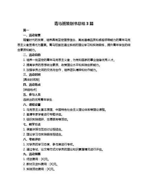 青马班策划书总结3篇