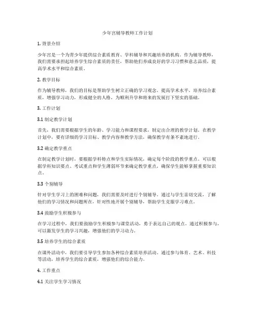 少年宫辅导教师工作计划