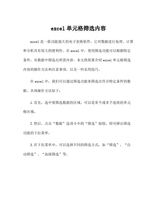 excel单元格筛选内容
