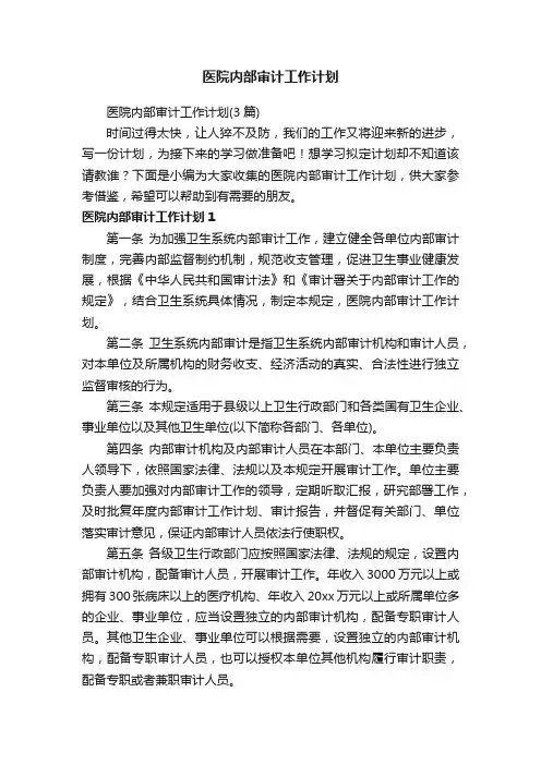 医院内部审计工作计划（3篇）