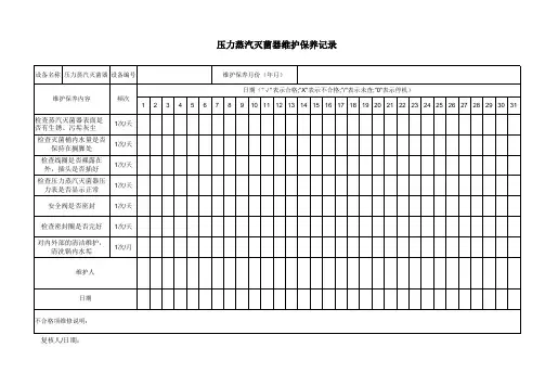 压力蒸汽灭菌器维护保养记录表