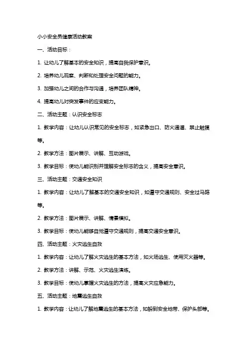 小小安全员健康活动教案