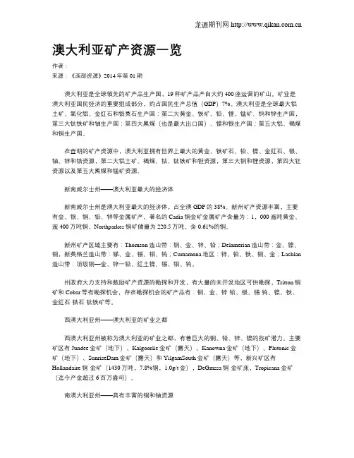 澳大利亚矿产资源一览