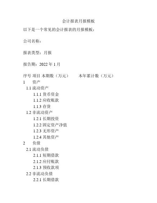 会计报表月报模板
