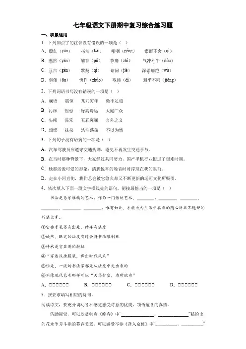 期中复习综合练习题    2022-2023学年部编版语文七年级下册