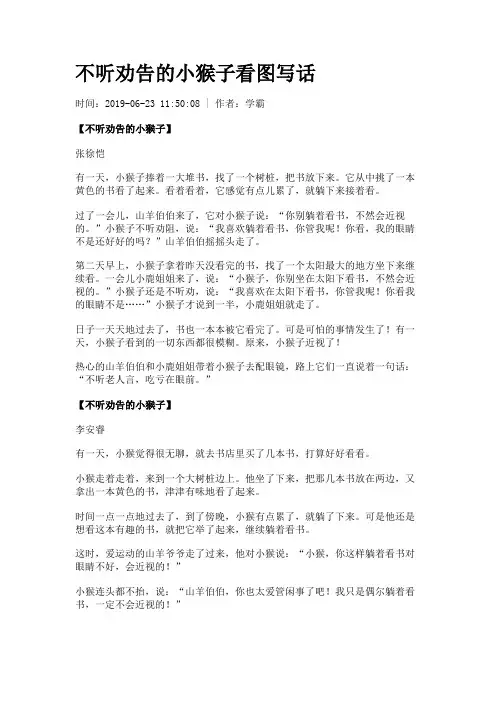 不听劝告的小猴子看图写话