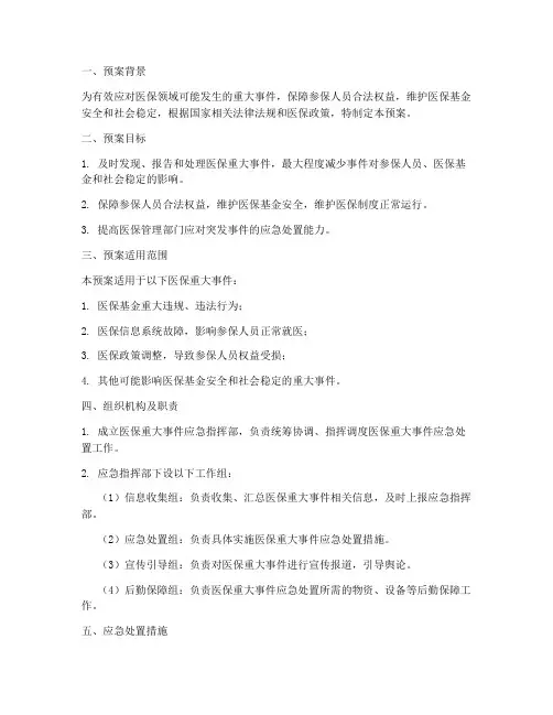 医保重大事件应急预案模板