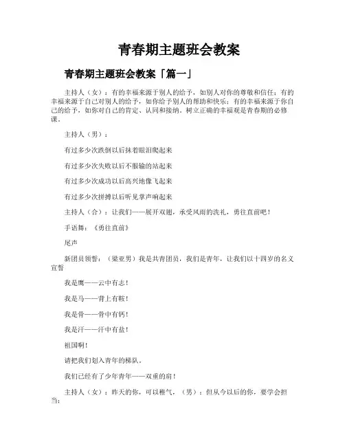 青春期主题班会教案