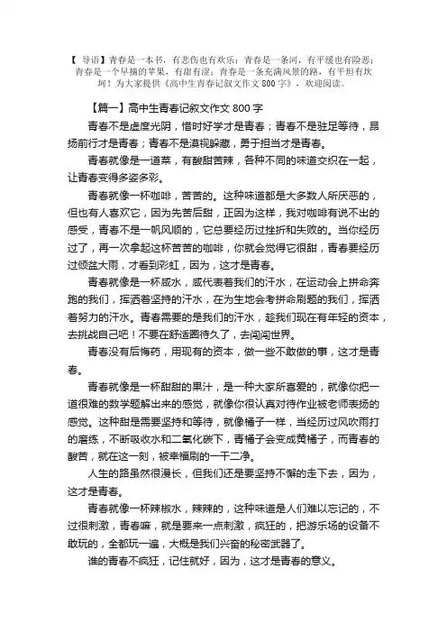 高中生青春记叙文作文800字