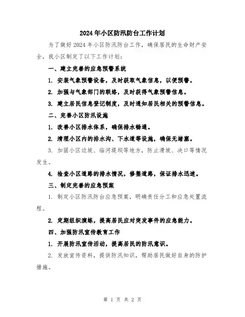 2024年小区防汛防台工作计划