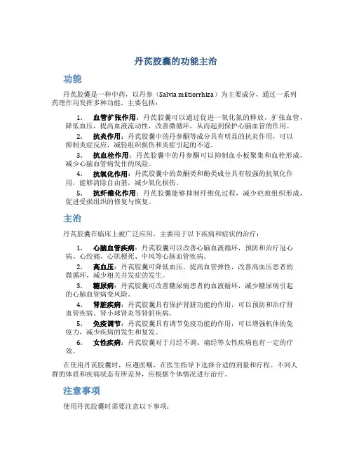 丹芪胶囊的功能主治