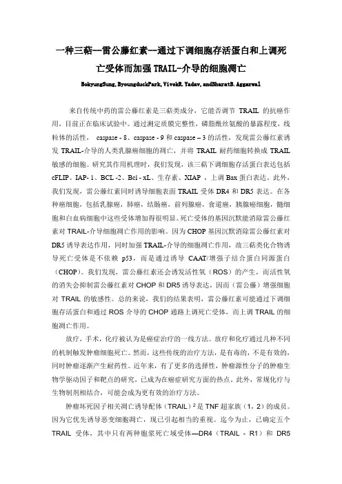 一种三萜--雷公藤红素--加强TRAIL-介导的细胞凋亡