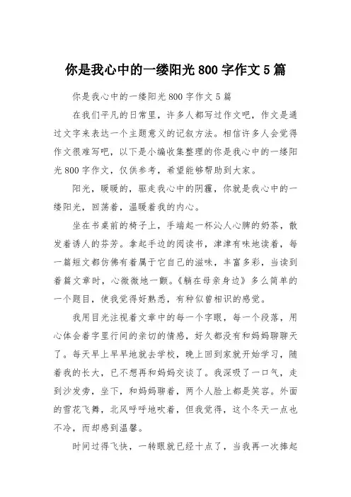 你是我心中的一缕阳光800字作文5篇