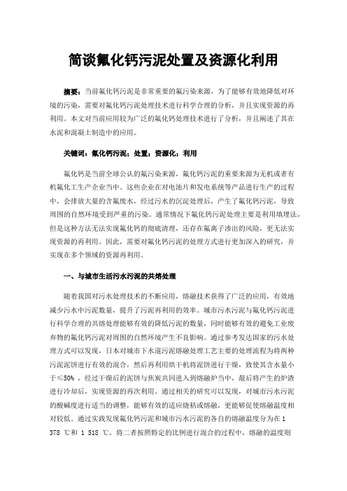 简谈氟化钙污泥处置及资源化利用